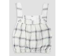 Cropped checked linen top - White