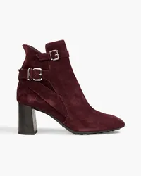 TOD'S Buckled suede ankle boots - Burgundy Burgundy