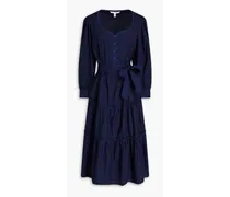 Rowena tiered stretch-cotton poplin midi dress - Blue