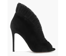 Ginevra 105 pleated tulle-trimmed suede ankle boots - Black