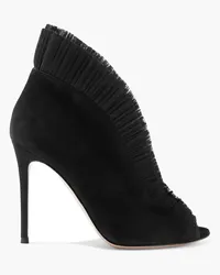 Gianvito Rossi Ginevra 105 pleated tulle-trimmed suede ankle boots - Black Black