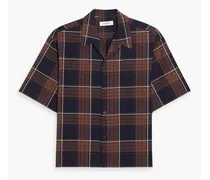 Checked cotton-blend seersucker shirt - Brown