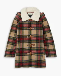 The Great Cabinmate faux shearling-trimmed checked flannel hooded jacket - Green Green