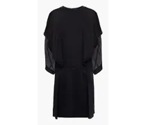 Ruffled silk-voile and satin-crepe mini dress - Black