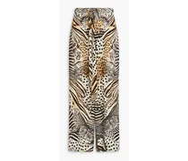 Embellished printed silk crepe de chine wide-leg pants - Animal print