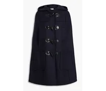 Leather-trimmed wool-blend felt hooded cape - Blue