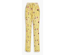 Floral-print velvet wide-leg pants - Yellow