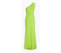 One-shoulder belted crepe gown - Green