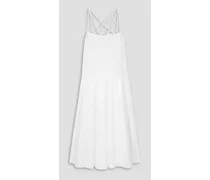 Pleated cotton-poplin midi dress - White