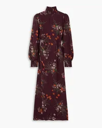 Reformation Aude floral-print smocked georgette turtleneck midi dress - Burgundy Burgundy