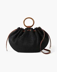 Ulla Johnson Valeria large leather-trimmed ruched raffia shoulder bag - Black Black