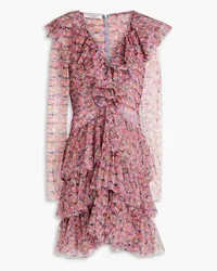 Philosophy Di Lorenzo Serafini Tiered printed stretch-tulle mini dress - Pink Pink