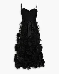 Marchesa Appliquéd organza and tulle midi dress - Black Black