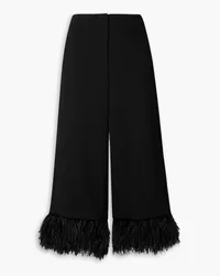 Proenza Schouler Feather-trimmed cropped stretch-crepe wide-leg pants - Black Black