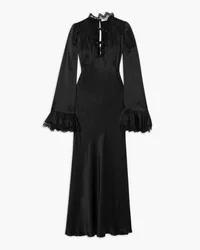 Rodarte Bow-detailed lace-trimmed silk-charmeuse maxi dress - Black Black