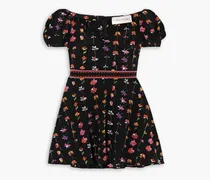 Floral-print silk crepe de chine mini dress - Black