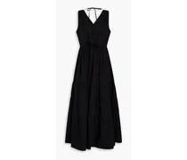 Gathered cotton-poplin midi dress - Black