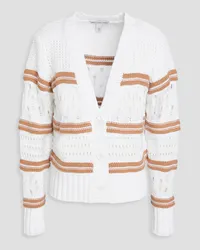 Autumn Cashmere Striped crochet-knit cotton cardigan - White White