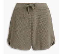 Sequin-embellished waffle-knit cotton-blend shorts - Green