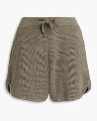 Brunello Cucinelli Sequin-embellished waffle-knit cotton-blend shorts - Green Green