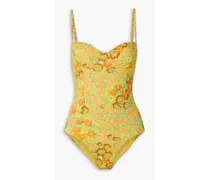 Floral-print underwired swimsuit - Yellow