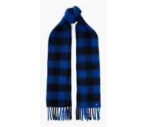 Fringed checked alpaca-blend scarf - Blue