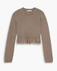 J.W.Anderson Cropped fringed cutout mohair-blend sweater - Neutral Neutral