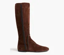 Whipstitched suede knee boots - Brown