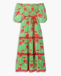 Miguelina Mabelle crochet-trimmed shirred printed cotton-voile maxi dress - Green Green