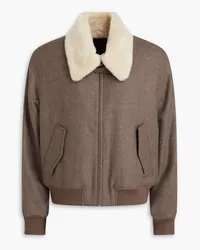 LE 17 SEPTEMBRE Faux shearling-trimmed wool-twill bomber jacket - Neutral Neutral