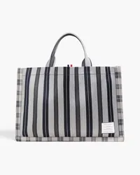 Thom Browne Striped gingham twill tote - Gray - OneSize Gray