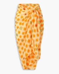 Emporio Sirenuse Smile printed cotton-voile pareo - Yellow Yellow