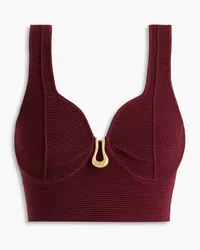 Aje. Clay cropped embellished ribbed-knit top - Burgundy Burgundy