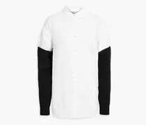 Ribbed-knit paneled cotton-Oxford shirt - White