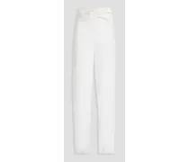 Ruched satin-crepe straight-leg pants - White