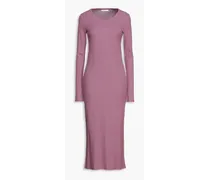 Ribbed organic stretch-cotton midi dress - Purple