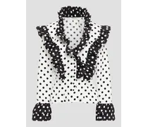Ruffled polka-dot twill blouse - White