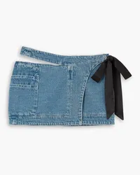 CORMIO Victoria bow-detailed cutout denim mini wrap skirt - Blue Blue