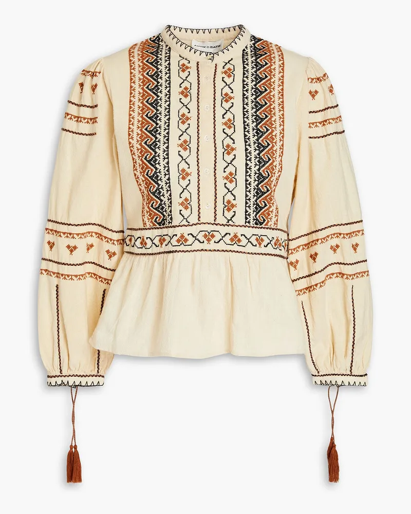 Antik Batik Lyna embroidered cotton-voile peplum blouse - Neutral Neutral