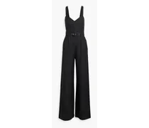 Yvette belted linen-blend wide-leg jumpsuit - Black