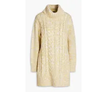Marled cable-knit wool-blend turtleneck sweater - Yellow