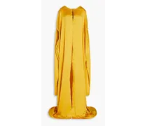 Cutout silk-satin hooded cape - Yellow