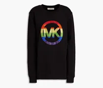 Embellished printed organic French cotton-terry sweatshirt - Black