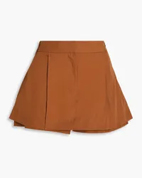 tibi Pleated cotton-sateen mini skirt - Brown Brown