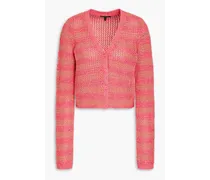 Cropped striped open-knit cardigan - Pink