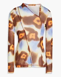 REJINA PYO Asymmetric cutout floral-print stretch-jersey top - Brown Brown