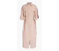 Bead-embellished crinkled cotton-blend midi shirt dress - Pink
