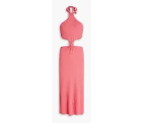 Cameron cutout ribbed-knit halterneck midi dress - Pink