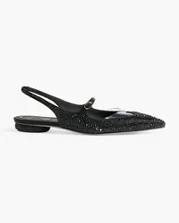 René Caovilla Raquel embellished satin slingback point-toe flats - Black Black