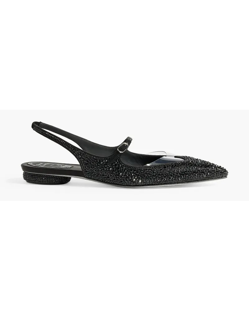 René Caovilla Raquel embellished satin slingback point-toe flats - Black Black